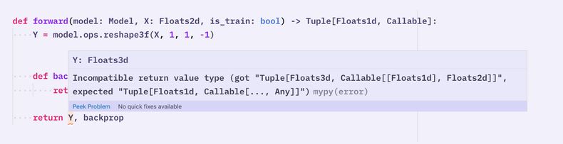 Screenshot of mypy linting in Visual Studio Code
